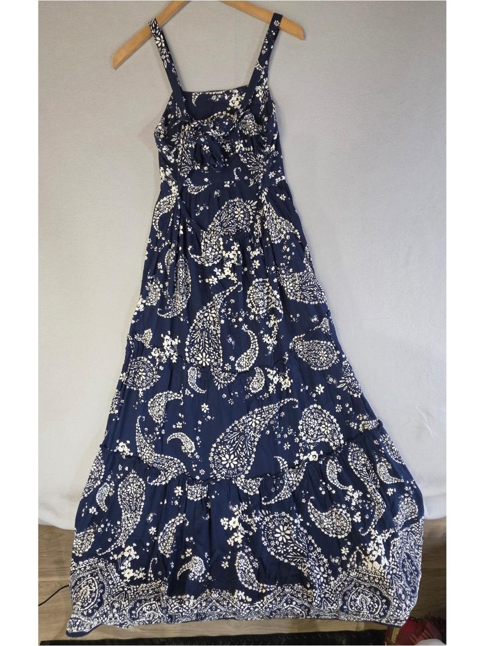 Patrons Of Peace Boho Paisley Maxi Dress Navy Blue Cottagecore Festival Medium